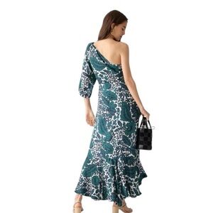 J. Crew Collection One Shoulder Ruffle Hem Dress size 12 Emerald Green Floral
